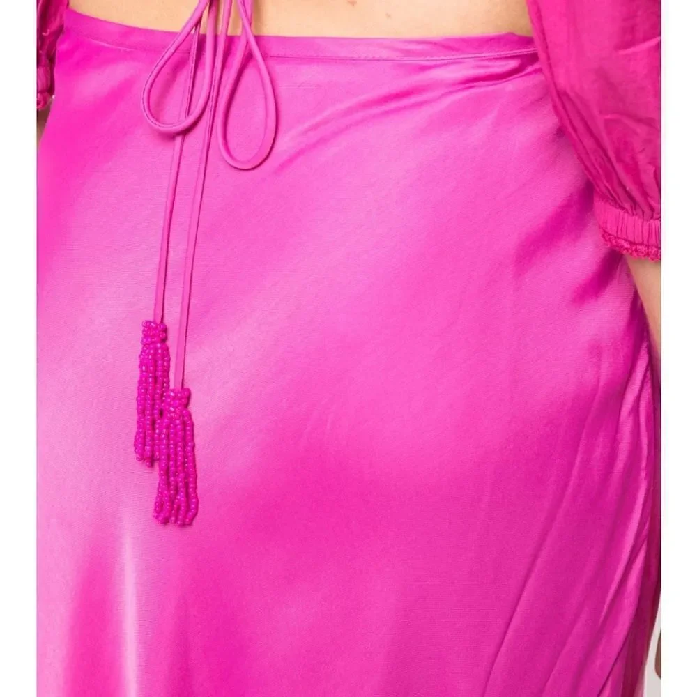 FARM Rio strap-detail satin-finish midi skirt Large $248